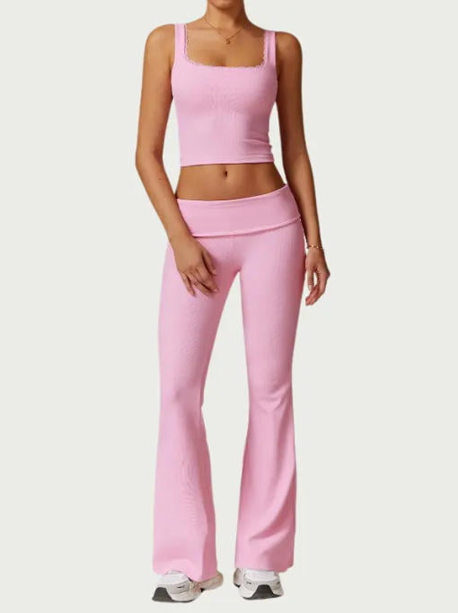 Women’s Ribbed Backless Yoga Set: High Waisted Tank and Pants