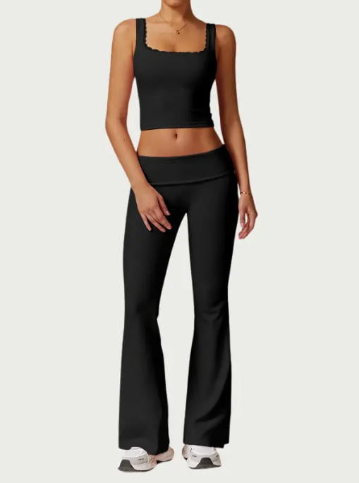 Women’s Ribbed Backless Yoga Set: High Waisted Tank and Pants