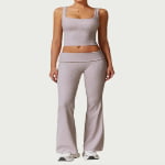 Women’s Ribbed Backless Yoga Set: High Waisted Tank and Pants