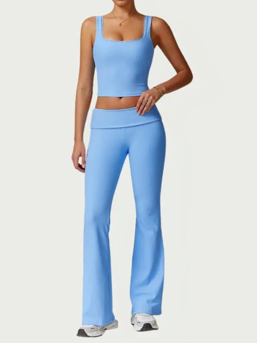 Women’s Ribbed Backless Yoga Set: High Waisted Tank and Pants