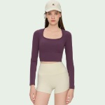 Wholesale Amos Molded Cup Long Sleeve U-Neck Active Top