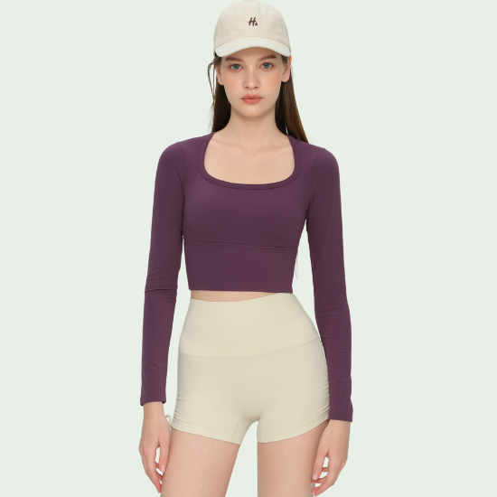 Wholesale Amos Molded Cup Long Sleeve U-Neck Active Top