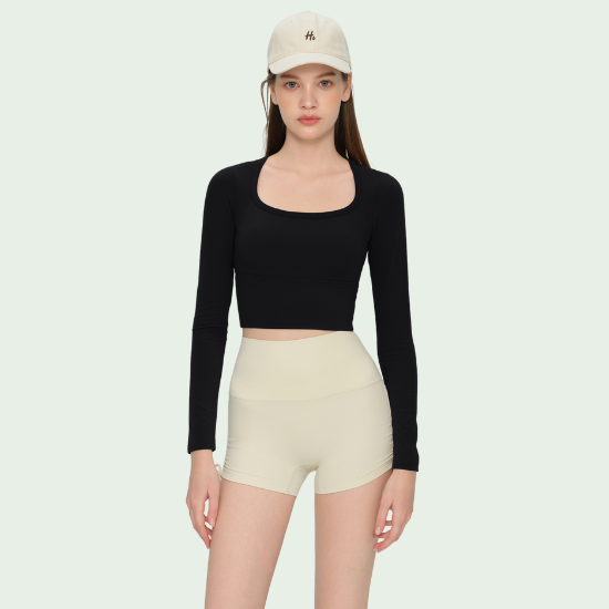 Wholesale Amos Molded Cup Long Sleeve U-Neck Active Top