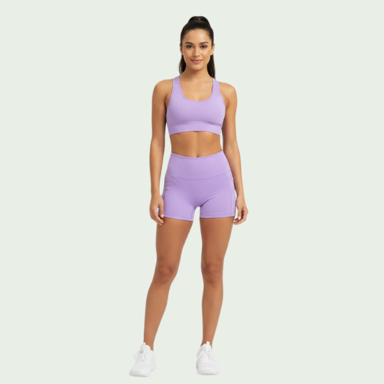 Cross-Waist Peach-Lift Yoga Shorts – High-Waist Nude Activewear