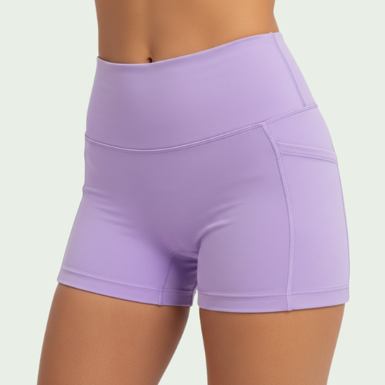 Cross-Waist Peach-Lift Yoga Shorts – High-Waist Nude Activewear
