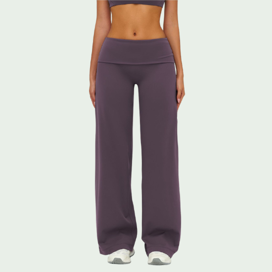 Brushed Fold-Over Waist Wide-Leg Pants