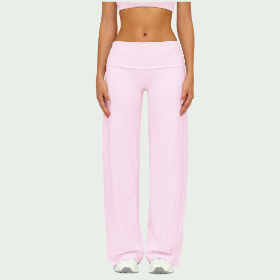 Brushed Fold-Over Waist Wide-Leg Pants