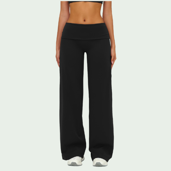 Brushed Fold-Over Waist Wide-Leg Pants