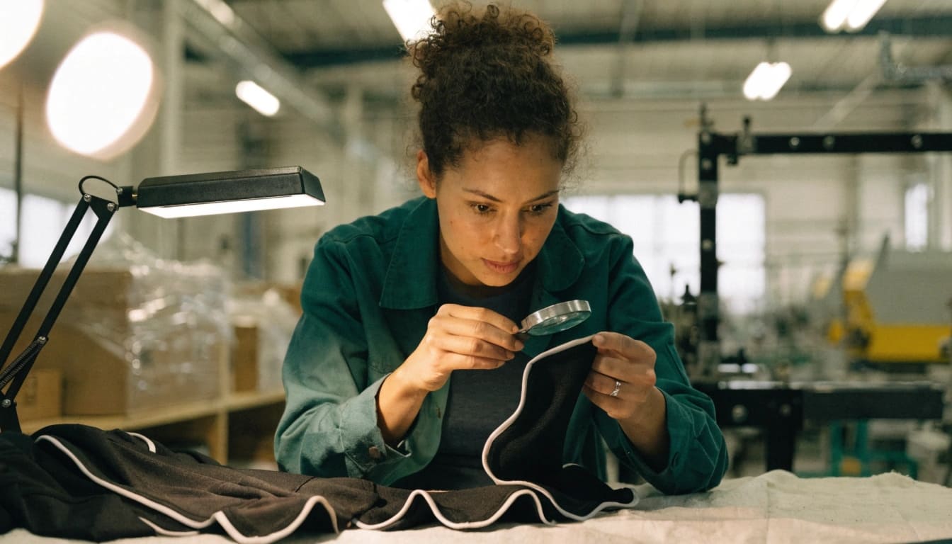 Quality control inspector examining activewear fabric