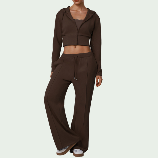 Women’s Hooded Wide-Leg Tracksuit Set – Long-Sleeve Jacket & Flared Pants