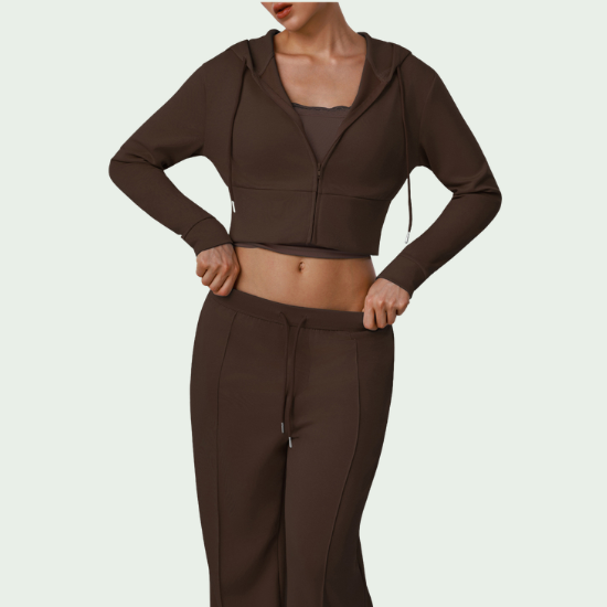 Women’s Hooded Wide-Leg Tracksuit Set – Long-Sleeve Jacket & Flared Pants