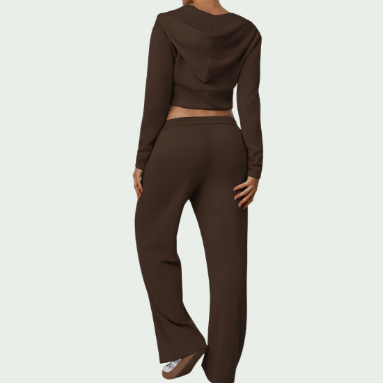 Women’s Hooded Wide-Leg Tracksuit Set – Long-Sleeve Jacket & Flared Pants